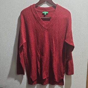 Red V-Neck Women's Sweater